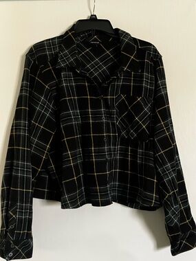 torrid Black Plaid Shirt with Yellow Accent